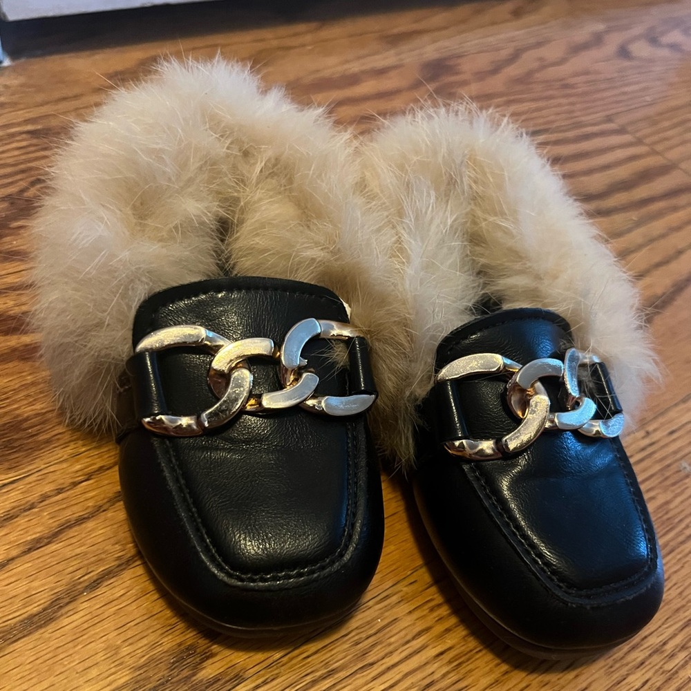 Black slip on kids mocasins